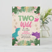 Invitation Deux Dino Fille Dinosaure Rose Fille Anniversaire (Debout devant)