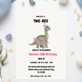 Invitation Deux dinosaures Rex Ready, fille Deuxième fête d'a