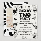 Invitation Deux dinosaures Rex Ready, fille Deuxième fête d'a (Devant / Derrière)