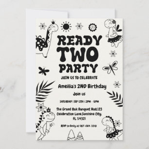 Invitation Deux dinosaures Rex Ready, fille Deuxième fête d'a