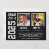 Invitation Deux diplômés Black Grey Party Photo (Devant)