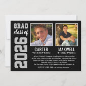 Invitation Deux diplômés Black Grey Party Photo (Devant)