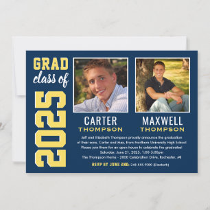 Invitation Deux diplômés Marine Jaune Parti de Graduation Pho