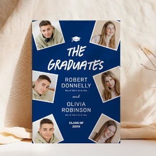 Invitation Deux diplômés Photo Blue Joint Graduation