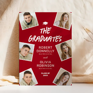 Invitation Deux diplômés Photo Red Joint Graduation