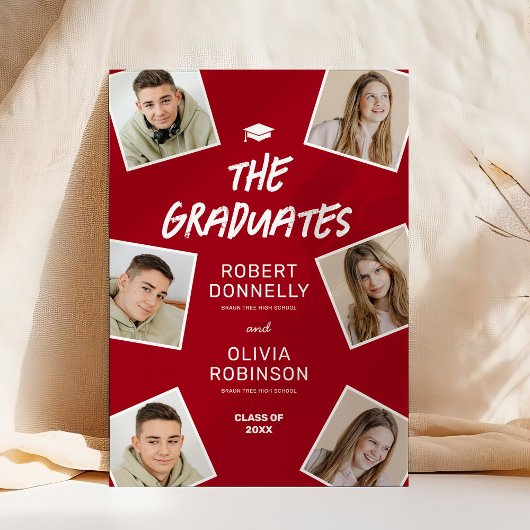 Invitation Deux diplômés Photo Red Joint Graduation