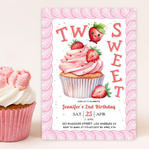 Invitation DEUX Douce 2e Anniversaire Fille Rose Fraise
