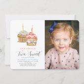 Invitation Deux douce fille Cupcake 2e anniversaire Photo (Devant)