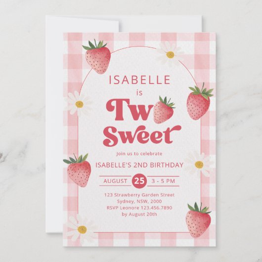 Invitation Deux douce Fraise fraise 2e fête d'anniversaire (Devant)