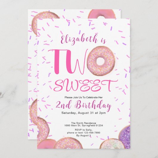 Invitation Deux douces 2e beigne rose (Devant / Derrière)