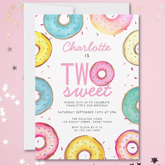 Invitation Deux douces aquarelles Donuts 2e anniversaire