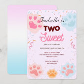 Invitation Deux douces chatte PAW et arroses 2e fille anniver (Devant / Derrière)