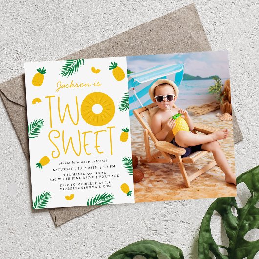 Invitation Deux Douces Fête d'anniversaire de 2 ans d'ananas
