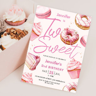 Invitation DEUX Douces Filles de 2 ans Anniversaire Donut Ros