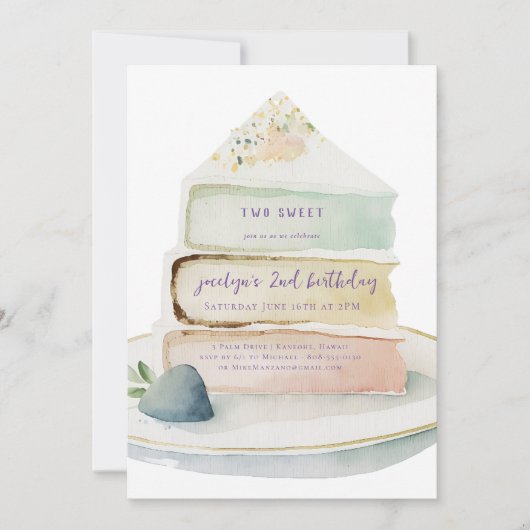 Invitation Deux douces | Rainbow Layer Cake Kid Anniversaire (Devant)
