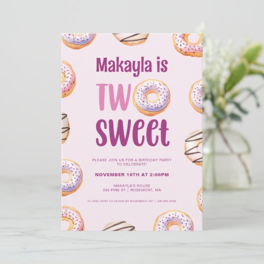 Invitation Deux douceurs Doughnut fête d'anniversaire (Debout devant)