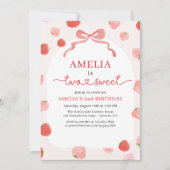Invitation Deux doux 2e Bow Strawberry photo Anniversaire (Devant)
