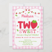 Invitation Deux doux fraises rose vert Anniversaire (Devant)