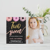 Invitation Deux doux Gold Black Photo Donut Anniversaire (Debout devant)
