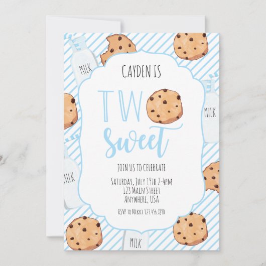Invitation Deux doux lait et biscuits garçon 2e anniversaire (Devant)