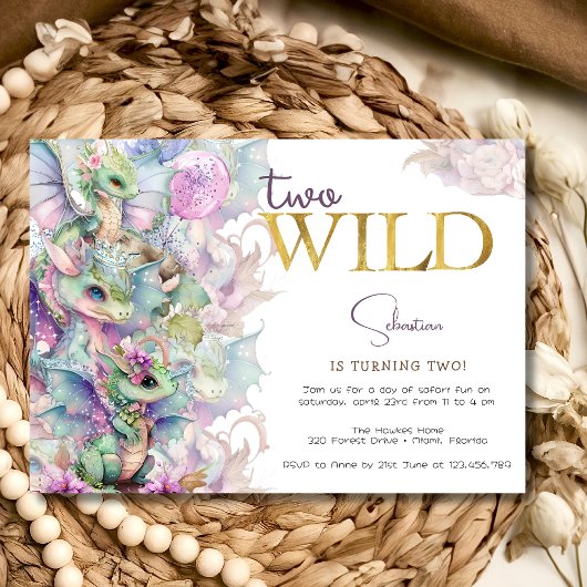 Invitation Deux dragons magiques sauvages anniversaire de enf