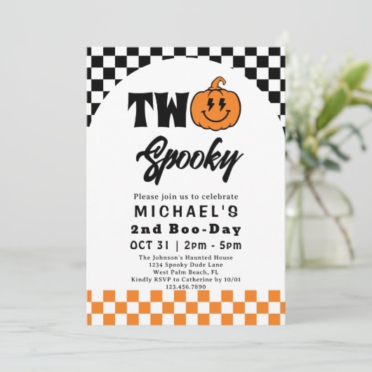 Invitation Deux Éffrayant Fun Retro Halloween 2e fête d'anniv (Debout devant)