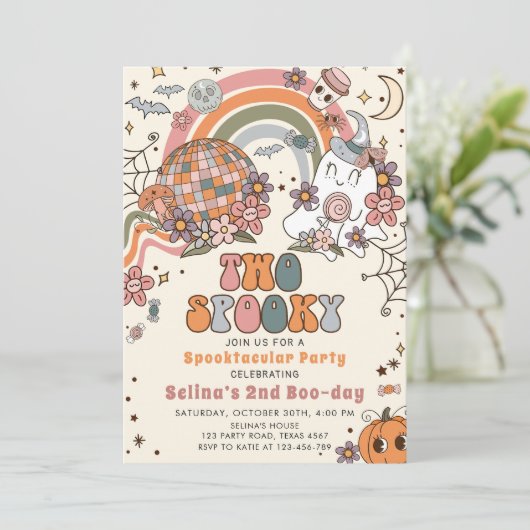 Invitation Deux Éffrayant Ghost Halloween 2e anniversaire (Debout devant)