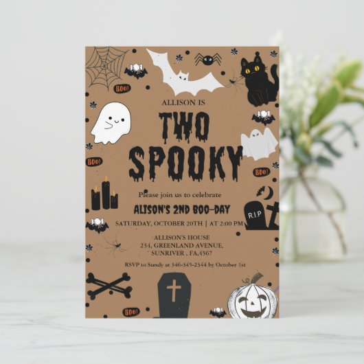 Invitation Deux Éffrayant Ghost Halloween 2e fête d'anniversa (Debout devant)