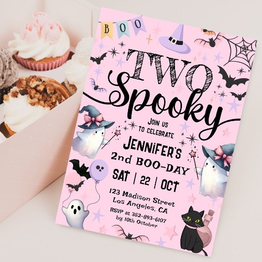 Invitation Deux Éffrayant Ghost Pink Halloween 2e anniversair
