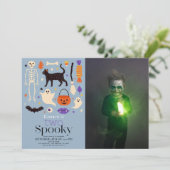 Invitation Deux Éffrayant Halloween bleu 2ème anniversaire Ph (Debout devant)