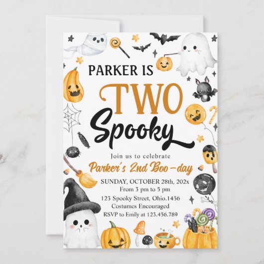 Invitation Deux Éffrayant Halloween Ghost 2e fête d'anniversa (Devant)