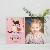Invitation Deux Éffrayant Halloween rose 2ème anniversaire Ph (Debout devant)