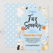 Invitation Deux Éffrayants Blue Halloween Deuxième fête d'ann (Devant / Derrière)