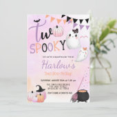 Invitation Deux Éffrayants Ghost Pastel Pink Halloween Annive (Debout devant)