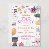 Invitation Deux Éffrayants Halloween mignonne Fête d'Annivers (Devant)