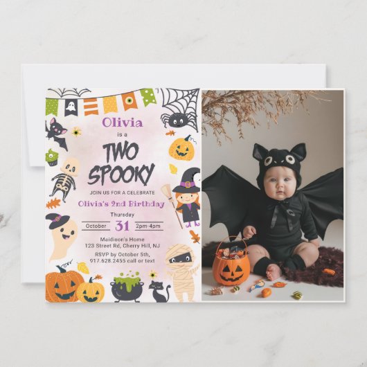 Invitation Deux Éffrayants Halloween mignonne Fête d'Annivers (Devant)