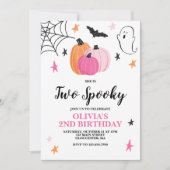 Invitation Deux Éffrayants Halloween rose 2e Anniversaire Inv (Devant)