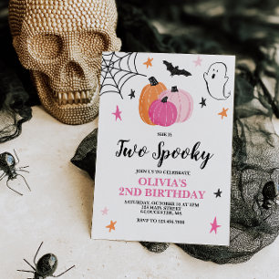 Invitation Deux Éffrayants Halloween rose 2e Anniversaire Inv