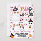 Invitation Deux Éffrayants Halloween rose mignon Fantôme 2e a (Devant)