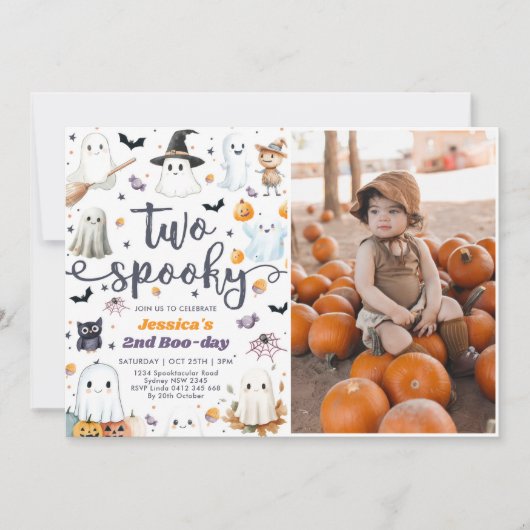 Invitation Deux Éffrayants mignonette Halloween Ghost 2e Anni (Devant)