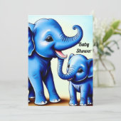Invitation Deux Eléphants Bleus Cute (Debout devant)