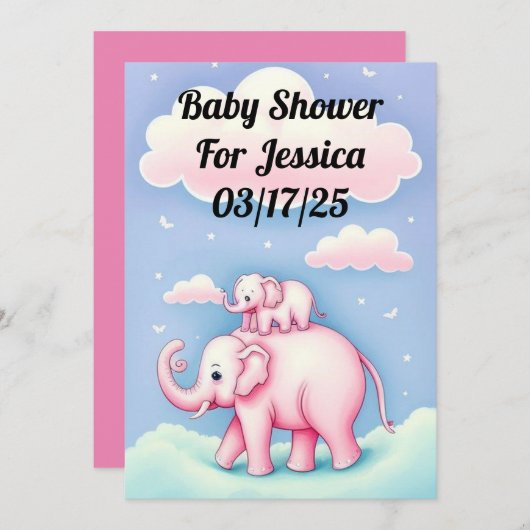 Invitation Deux Eléphants mignons (Devant / Derrière)