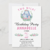 Invitation Deux éléphants tropicaux sauvages rose fête d'anni (Devant)