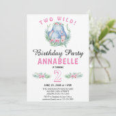 Invitation Deux éléphants tropicaux sauvages rose fête d'anni (Debout devant)