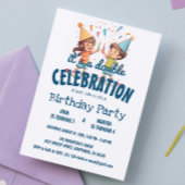 Invitation Deux Enfants Et Confetti Double Anniversaire