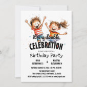 Invitation Deux enfants heureux Double fête d'anniversaire (Devant)