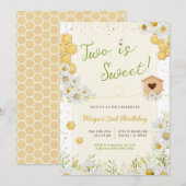 Invitation Deux est Sweet Bumblebee Deuxième fête d'anniversa (Devant / Derrière)