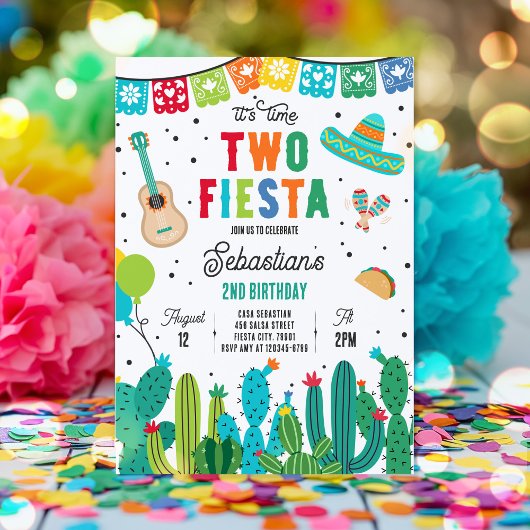 Invitation Deux Esta Mexicaine Fiesta 2e fête d'anniversaire