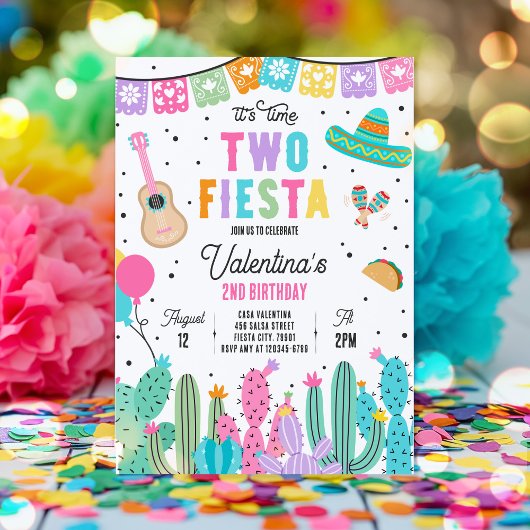 Invitation Deux Esta Mexicaine Fiesta 2e fête d'anniversaire