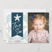 Invitation Deux étoiles de mer Marine Bleu 2e anniversaire Ph (Devant)